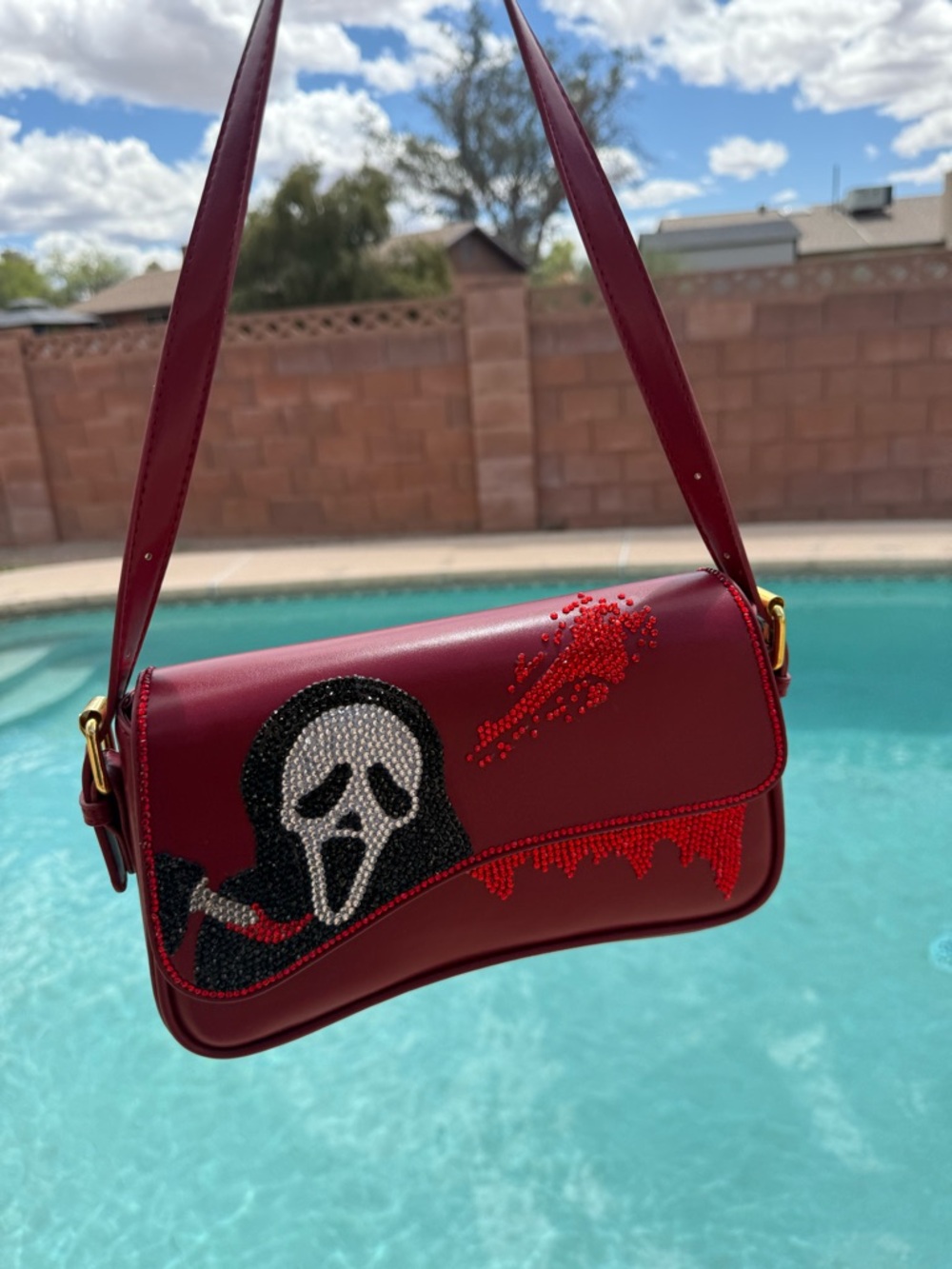 Scream ghost face rhinestone bag